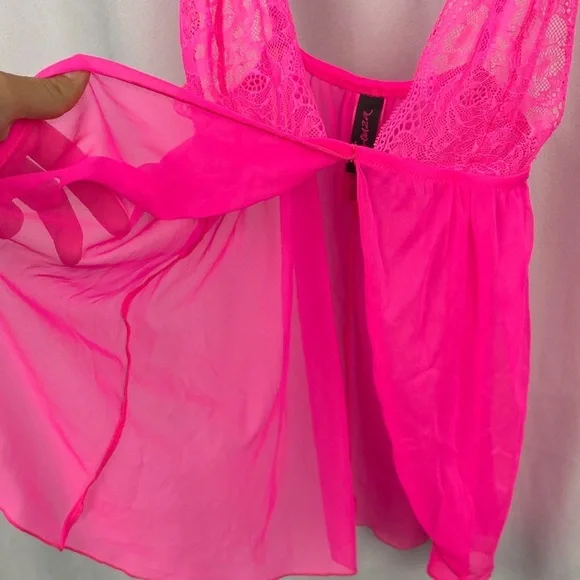 La Senza Sheer Lace Babydoll Lingerie – Hot Pink – Size Small - Picture 8 of 10